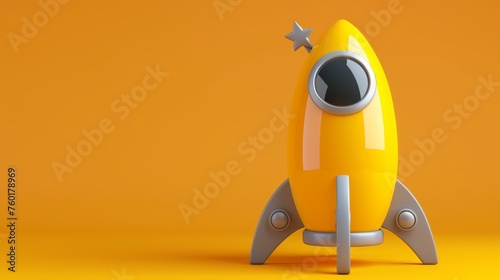 Rocket in 3d render cartoon gray and yellow for design composition design  copy space