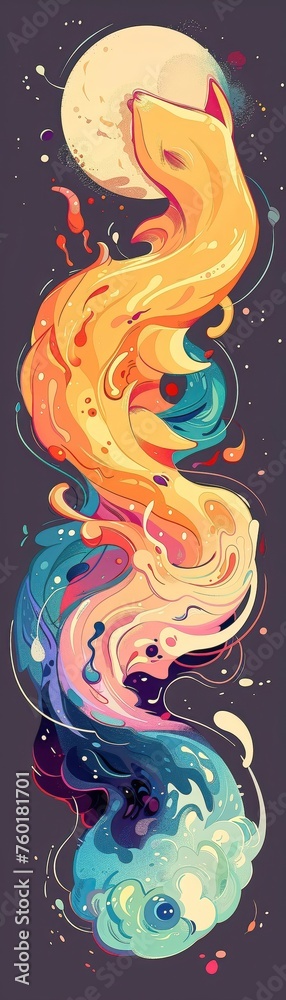 Fototapeta premium A swirling glowing orb of shifting colors cascading over a sleeping