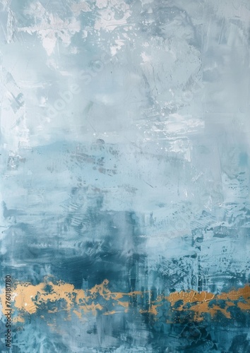 Simple abstract painting  light blue  grey  white and gold colors