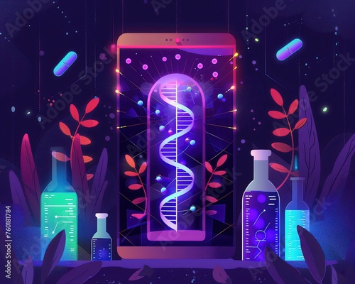 Analyze the users DNA and display information on genetic predispositions to certain health conditions. dark fantasy flat design photo