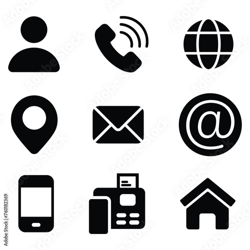 Business card set icon set in line style. Contact information, Home, Phone, Location, Address, Website, mail, fax, user simple black style symbol sign for apps and websites, vector illustration. eps 1