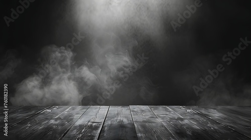 Dark podium product, dark black floor display with a smoke effect AI Image Generative