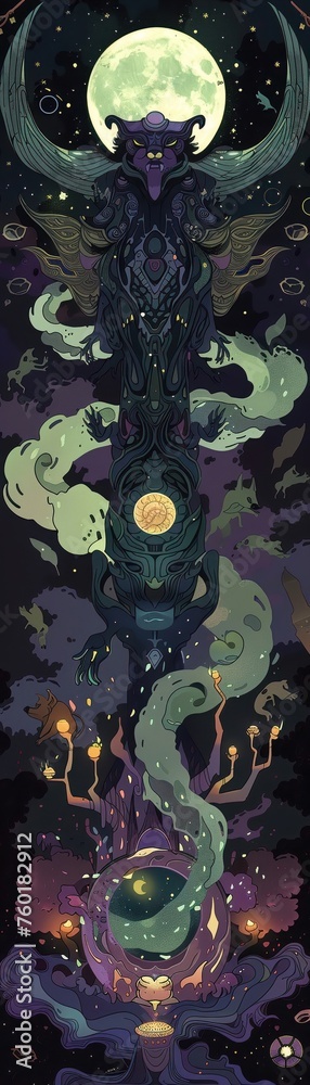 Fototapeta premium Portray the connection between animal dietary requirements and nutritional advancements in art. dark fantasy flat design