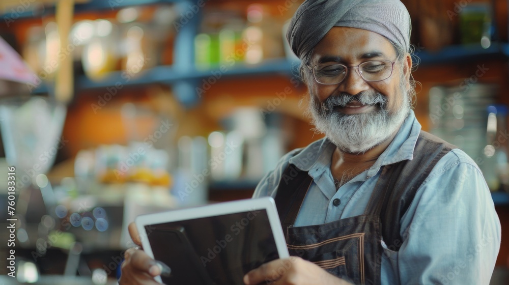 Portrait of a happy coffee shop worker with a tablet Portrait of a happy coffee shop worker with a tablet