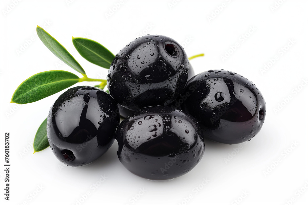 Black olives with leaves isolated on white background Black olives with leaves isolated on white background
