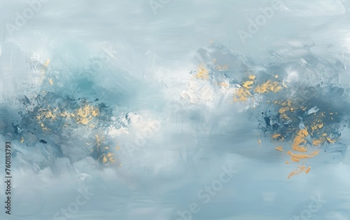 Simple abstract painting  light blue  grey  white and gold colors