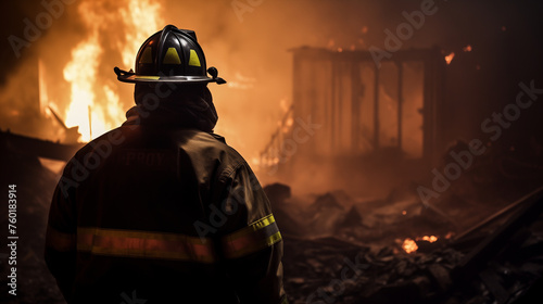 Courageous Firefighter Facing a Destructive Fire in a Residential Setting