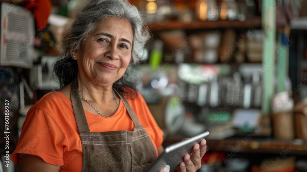 Portrait of a happy coffee shop worker with a tablet Portrait of a happy coffee shop worker with a tablet