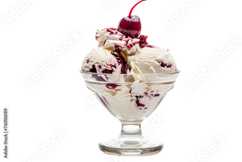 Tasty Ice Cream in Bowl with Cherry Isolated on a Transparent Background.