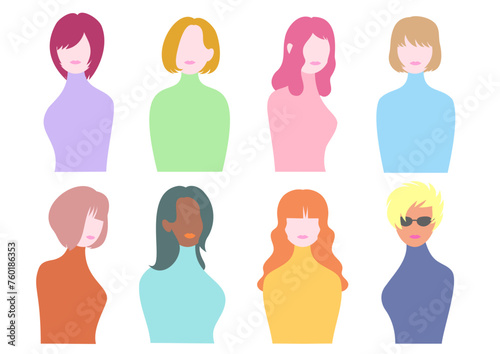 Foto 若い女性の上半身のシンプルイラストセット