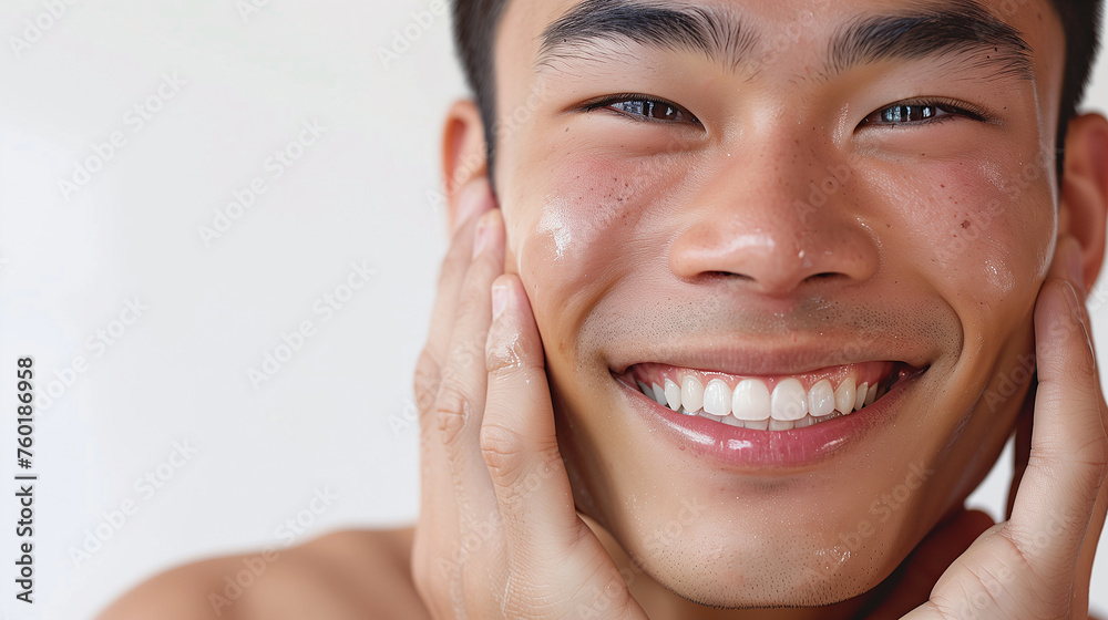 スキンケアする男性 スキンケアする男性