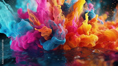 Multicolored Ink Mixing in Water, Abstract Background with Bright Shades © Lazartivan