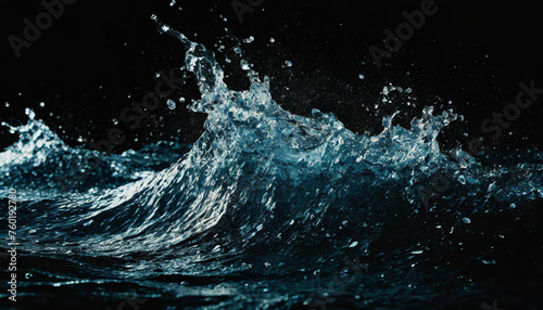 Rippling surface, water droplets, splashing, lively, bubbles, underwater, side view, black background