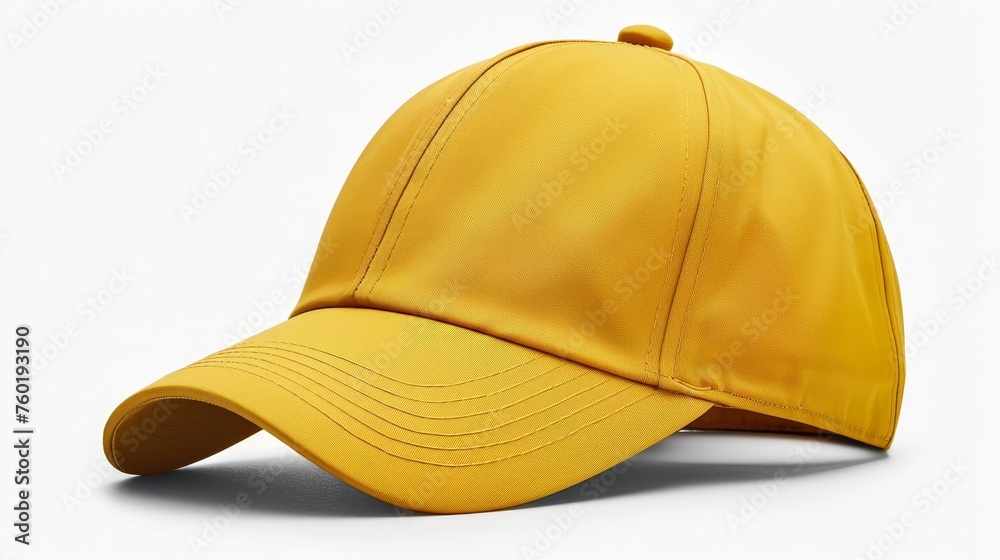 Fototapeta premium Yellow baseball cap mockup isolated on clean white background for versatile design showcase