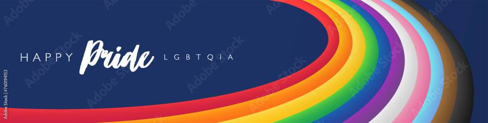 Colorful happy PRIDE month banner with 3D progress pride rainbow for ...