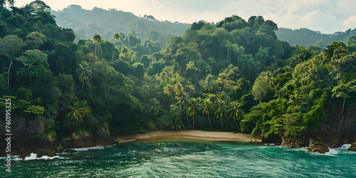 Paraíso Tropical Praia Serena com Águas Cristalinas e Mata Verdejante ao Fundo photo