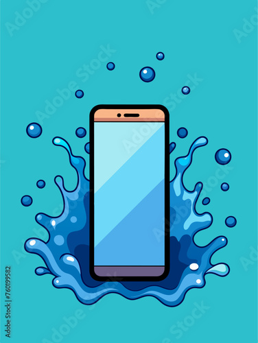 A smartphone template depicted on a watery blue backdrop.