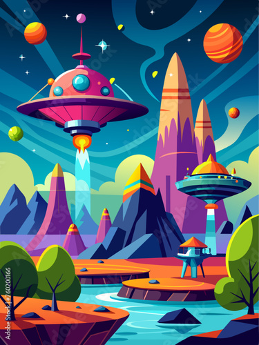 Spaceships vector landscape background