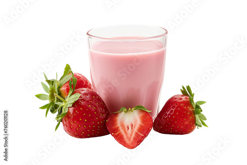 Tasty Strawberry Milk Isolated on a Transparent Background.