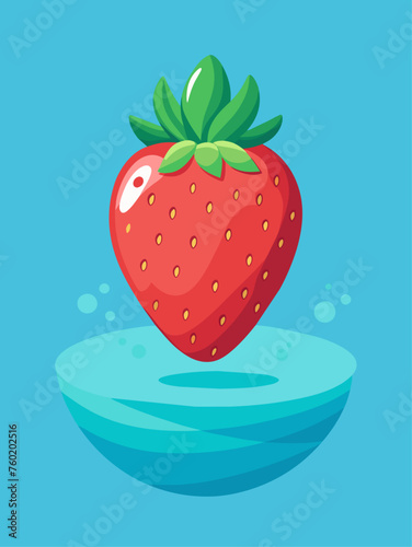A vibrant and refreshing strawberry lays in a pool of clear water, its plump body creating ripples that gently spread outwards.