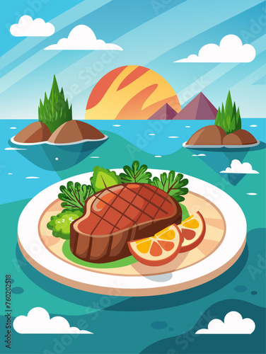 A juicy steak sizzling on a grill, with a glass of water in the background.