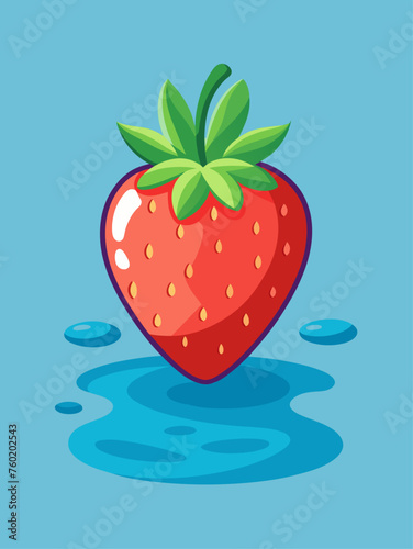 A vibrant and refreshing strawberry lays in a pool of clear water, its plump body creating ripples that gently spread outwards.