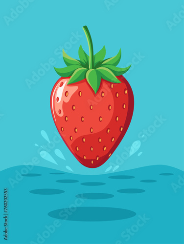 A vibrant and refreshing strawberry lays in a pool of clear water, its plump body creating ripples that gently spread outwards.
