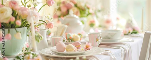 A Festive Feast: The Perfect Easter Brunch Table with Pastel Decor and Spring Flowers