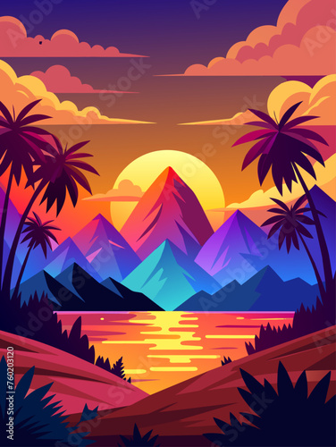 Sunset casts warm hues across a sprawling landscape, creating a picturesque panorama.