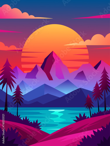Sunset's vibrant hues bathe the landscape in a warm, ethereal glow.