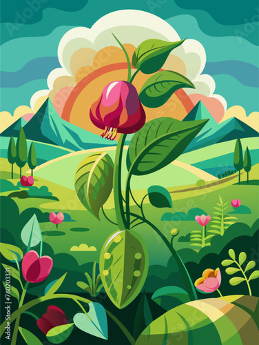 Sweet pea landscape image features a blooming garden with soft pastel hues and lush greenery.