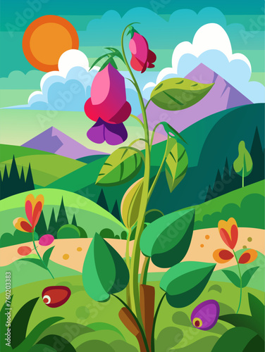 Sweet pea flowers bloom profusely in a lush garden, creating a vibrant and fragrant landscape.