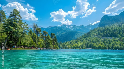 Summer Vacation at Vibrant Eibsee Lake Amidst Stunning Alpine Scenery photo