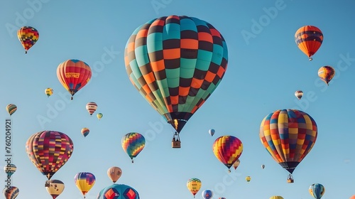 Colorful Hot Air Balloons Flying in Clear Blue Sky A Vibrant Display of Adventure and Joy