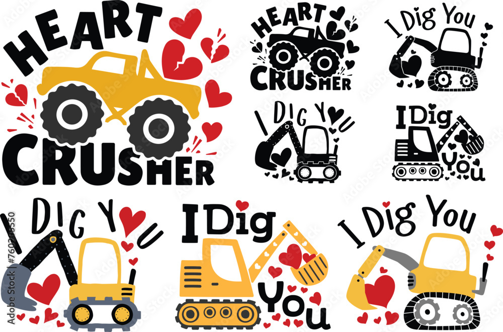 Fototapeta premium Heart Crusher monster truck valentines heart