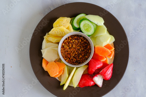 rujak buah, Indonesian fruit salad with peanut sauce