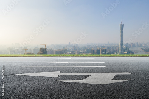 Urban Landscape with Clear Road Leading to Skyscraper