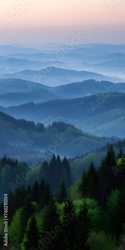 Montanhas Florestadas com Neblina ao Pé