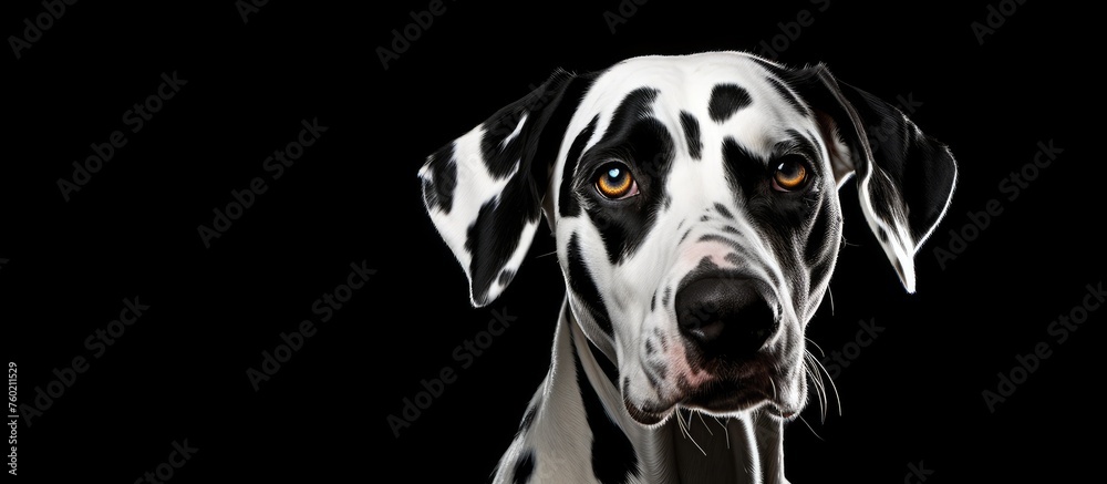 Graceful Monochrome Canine Poses Against Dramatic Black Setting