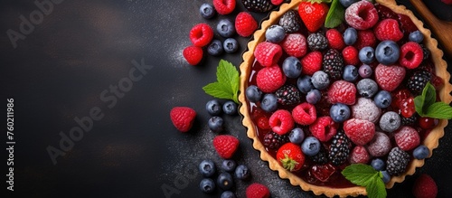 Tempting Homemade Berry Pie with Fresh Raspberries on Rustic Wooden Table