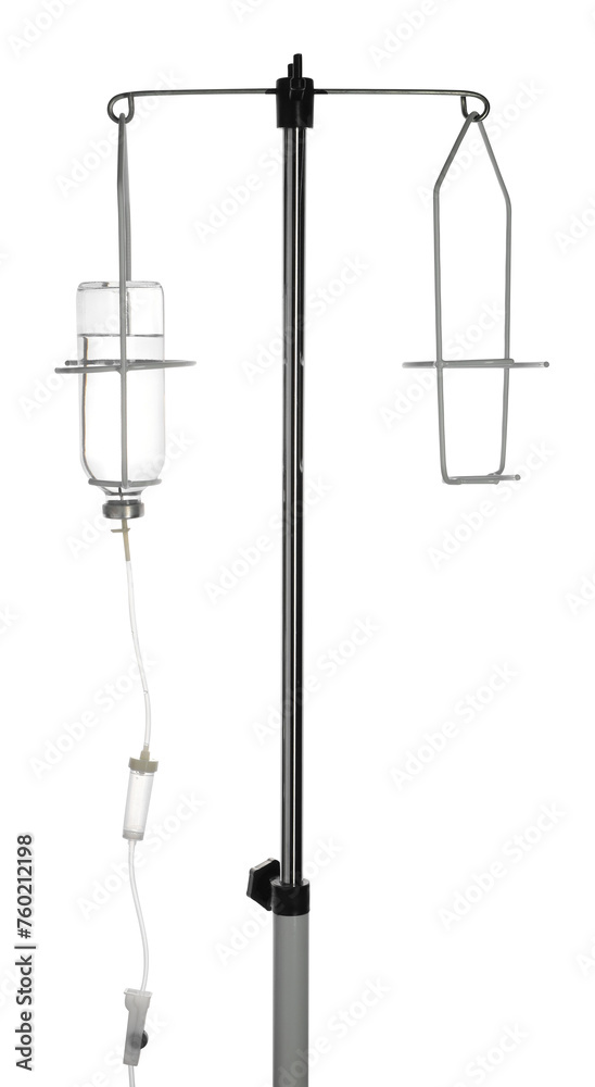 IV infusion set on pole against white background IV infusion set on pole against white background