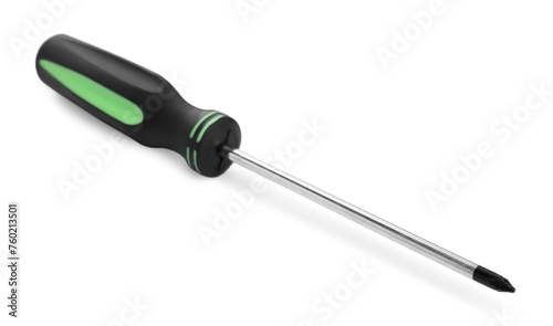 One screwdriver with black handle isolated on white