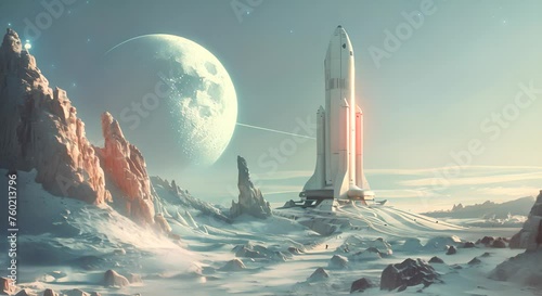 Futurism-themed ad for a space tourism company, inviting to the unknown