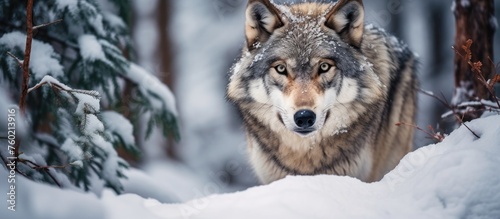 Ethereal White Wolf Roaming Majestically Through the Serene Winter Landscape © Ilgun