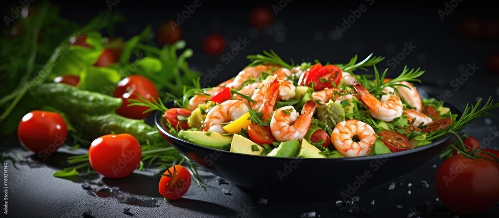 Delectable Shrimp Salad Bowl with Fresh Tomatoes and Creamy Avocado Delectable Shrimp Salad Bowl with Fresh Tomatoes and Creamy Avocado