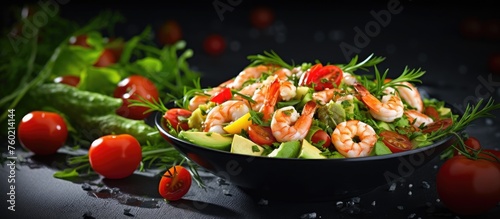 Delectable Shrimp Salad Bowl with Fresh Tomatoes and Creamy Avocado