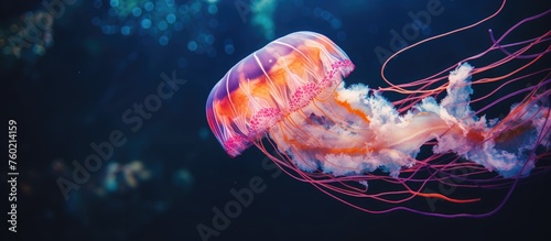 Graceful Jellyfish Gliding Serenely in Clear Blue Ocean Waters