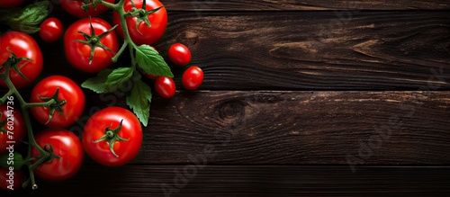 Vibrant Cherry Tomatoes Arranged Artistically on Rustic Wooden Background