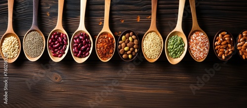 Variety of Beans in Wooden Spoons - Healthy Eating and Nutrition Concept