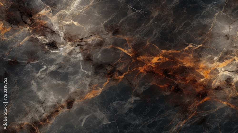 Elegant and Mysterious Dark Marble Background with Striking Orange and Black Streaks